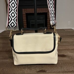 Ahdorned  Cream and Black Crossbody Messenger Bag Black White Red Trim Stap